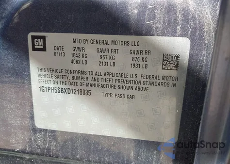 2013 Chevrolet Cruze Eco Auto из США, поврежденный, VIN 1G1PH5SBXD7218035